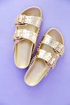 Stay Studded Slip On Sandals-Gold