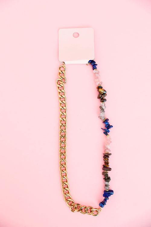 Blue Stone and Chain Necklace