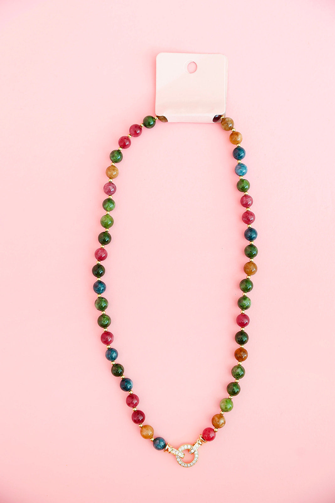 Rounded Gemstone Beaded Necklace-Multi