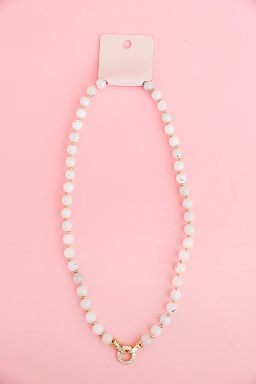 Rounded Gemstone Beaded Necklace-White