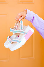 Rainbow Crochet Platform Sandals