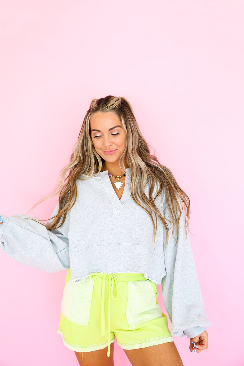 On The Daily Raw Edge Sweatshirt Top – Gray RESTOCK