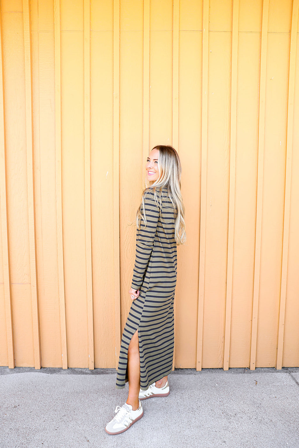 For The Best Striped Maxi Dress-Olive/Navy