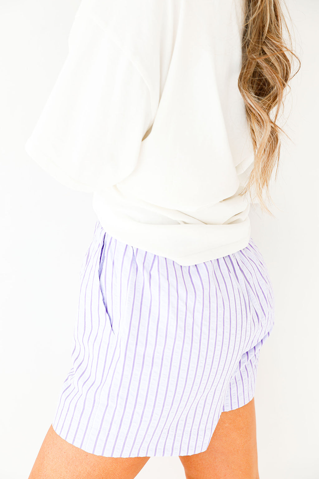 On The Go Pinstripe Boxer Shorts-Lavender