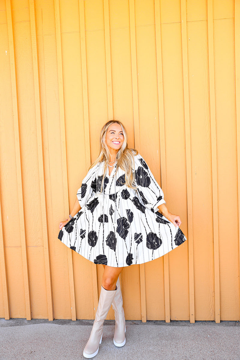 Meant For You Floral Dress-Black/White