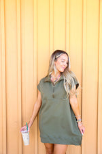 High Hopes 1/4 Zip Dress-Olive