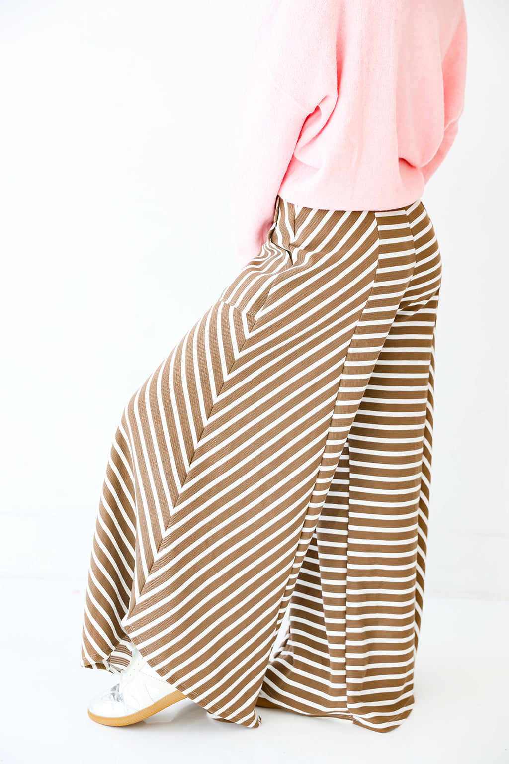 Current Obsession Striped Wide Leg Pants-Taupe/White