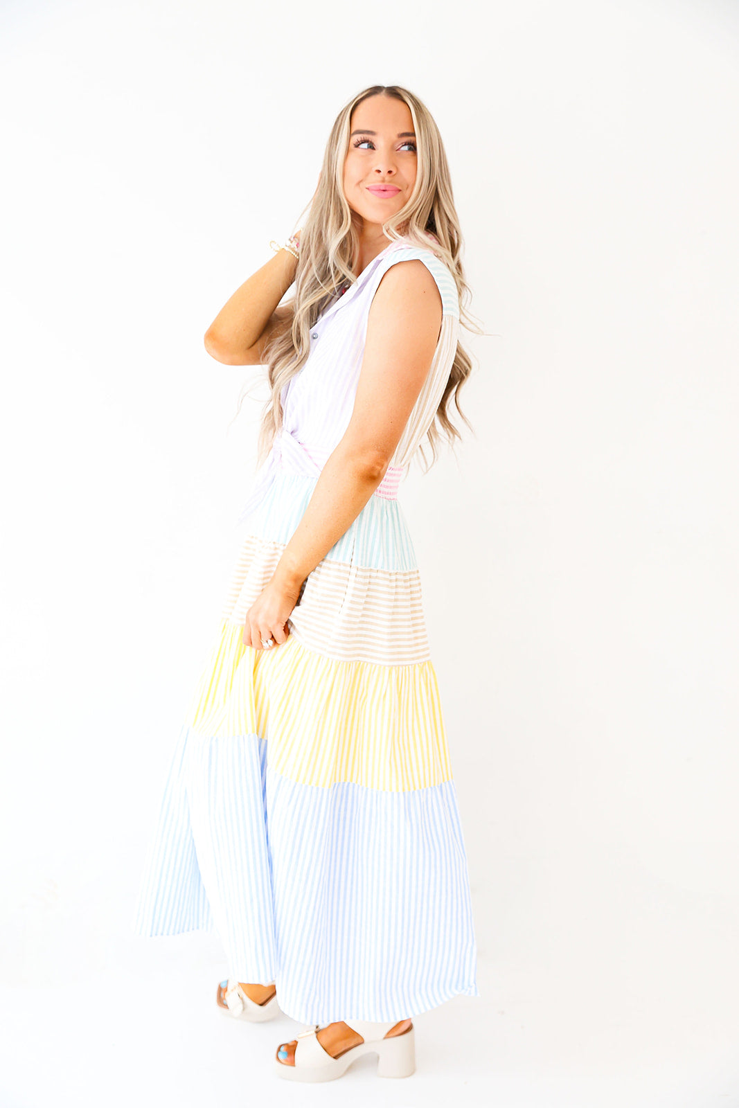 Playful Pastels Striped Midi Dress