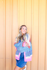 Make It Multi Striped Cardigan-Navy Combo