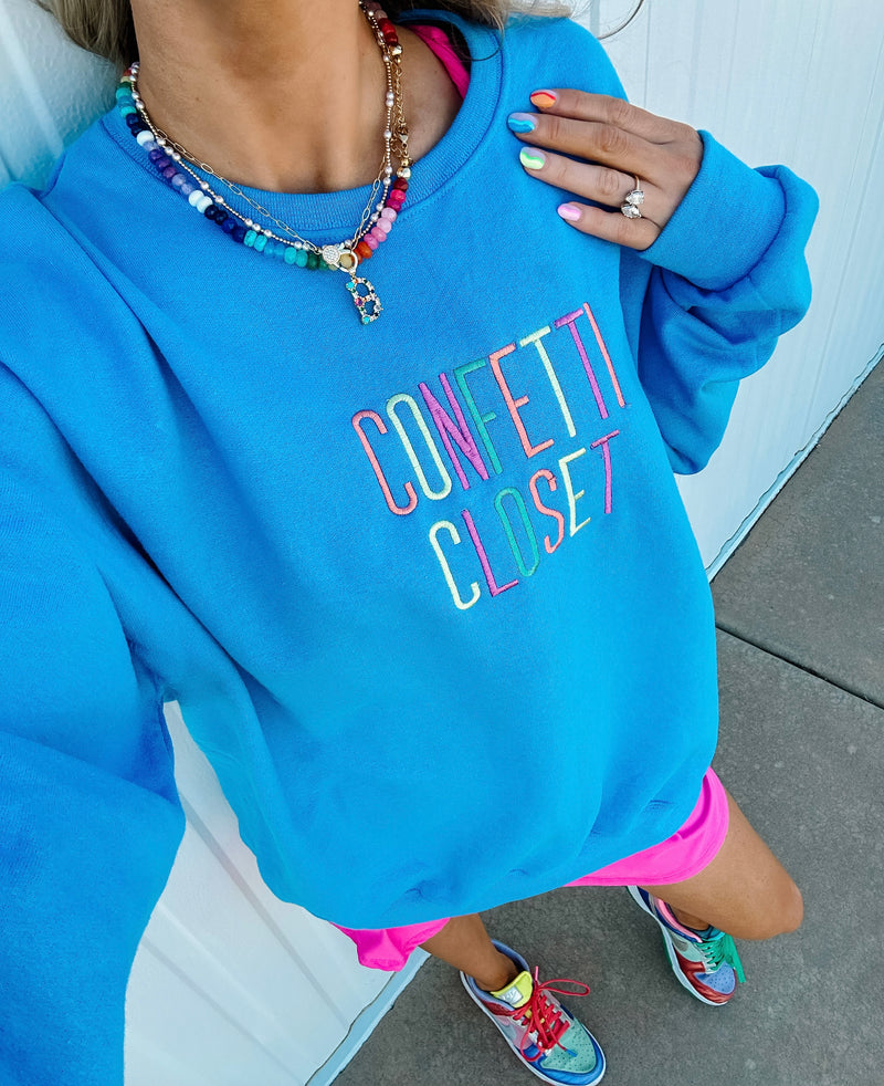 Confetti Closet Pastel Embroidered Sweatshirt-Carolina Blue (PREORDER)
