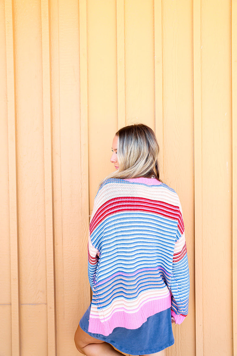 Make It Multi Striped Cardigan-Navy Combo