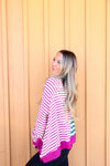 Either Way Striped Pullover Top-Magenta/Green