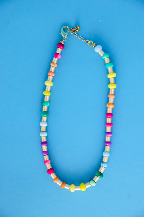 Rainbow & Gold Beaded Necklace