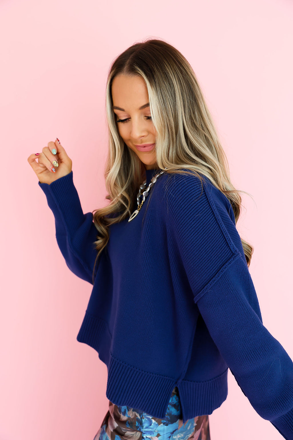 Say Yes Short Sweater- Navy