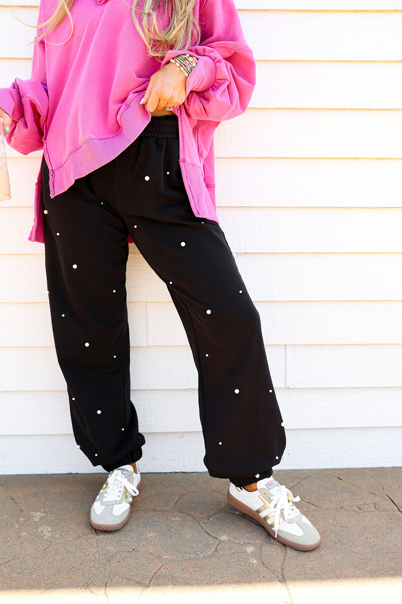 Mineral Wash Pearl Embellished Joggers