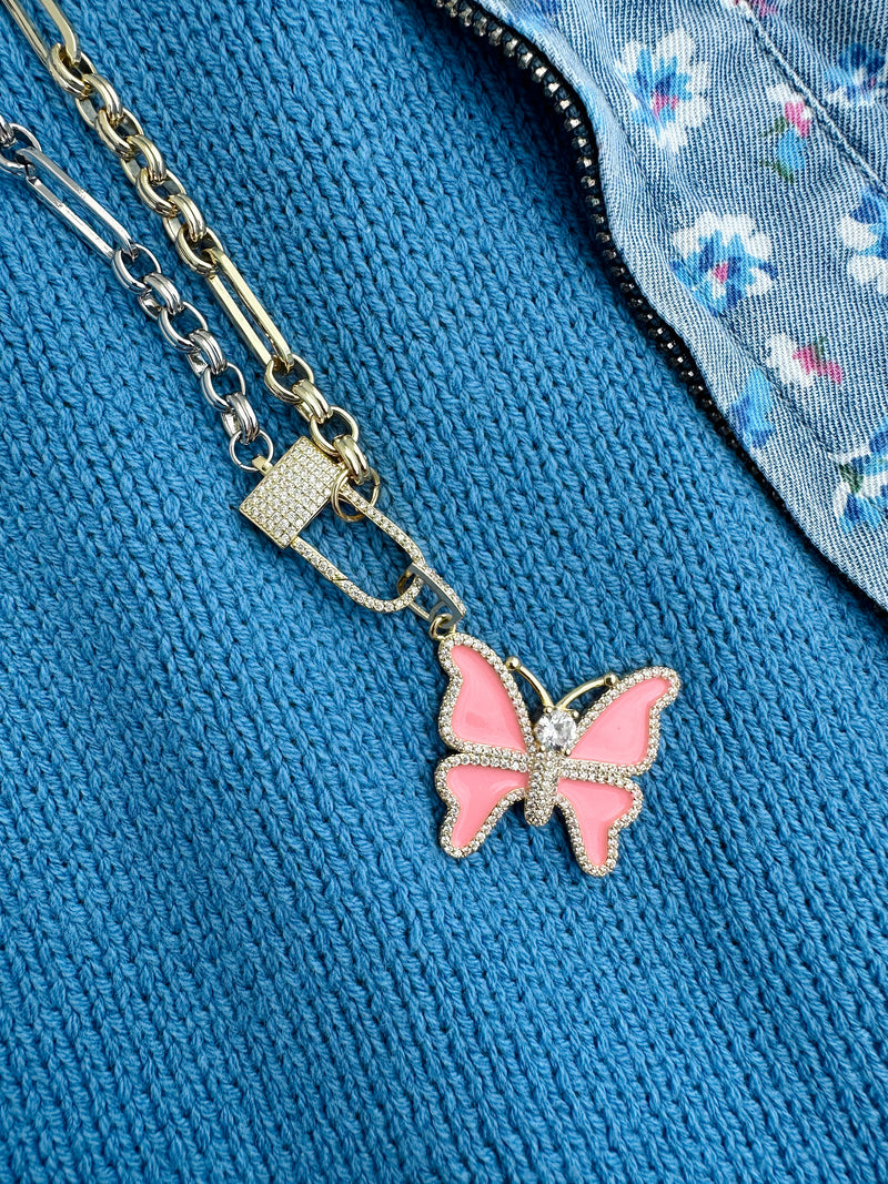 Two Toned Pink Butterfly Necklace