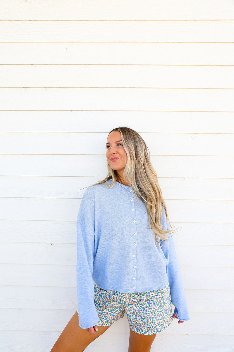 Cozy On Up Sweater Cardigan-Lt Blue