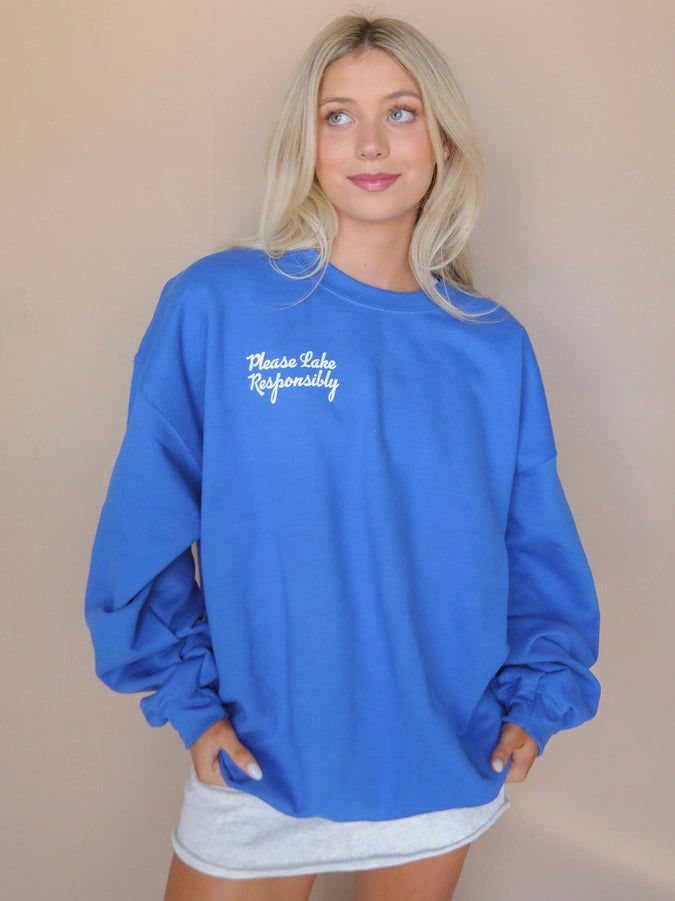 Please Lake Responsibly Crewneck-Royal Blue