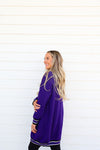 Varsity Stripe Long Cardigan-Deep Purple