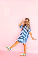 Doing Fun Things T-shirt Dress - Blue/Ivory Combo