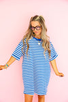 Doing Fun Things T-shirt Dress - Blue/Ivory Combo
