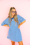 Doing Fun Things T-shirt Dress - Blue/Ivory Combo