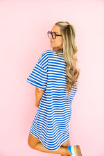 Doing Fun Things T-shirt Dress - Blue/Ivory Combo