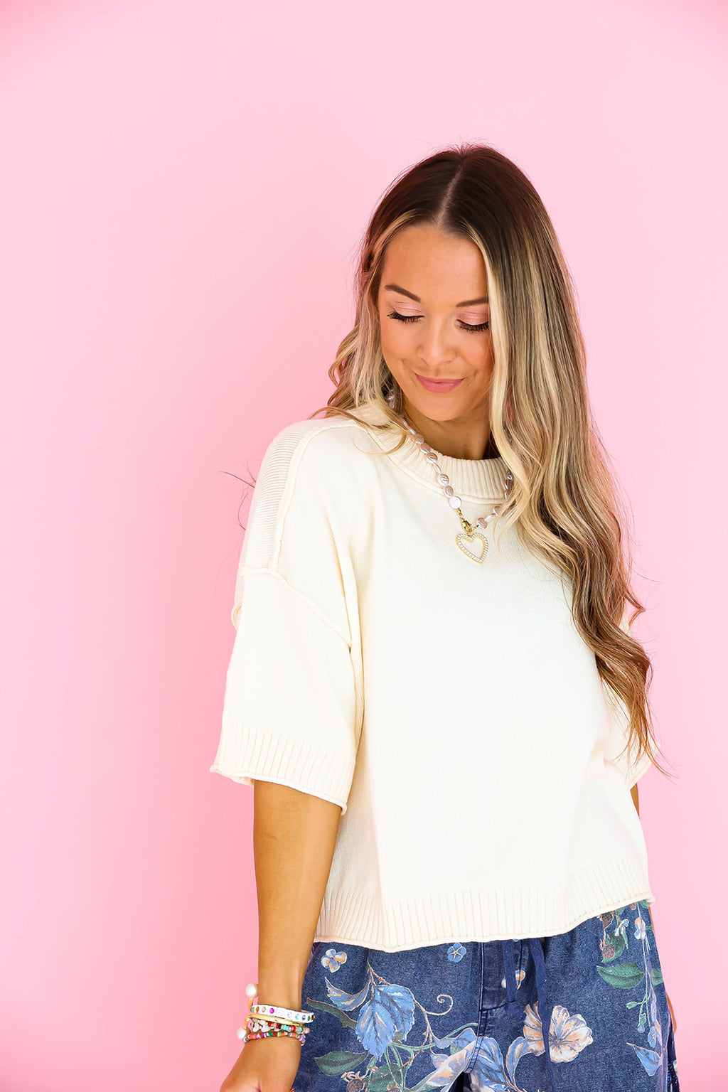 Take It Easy Sweater Top- Cream