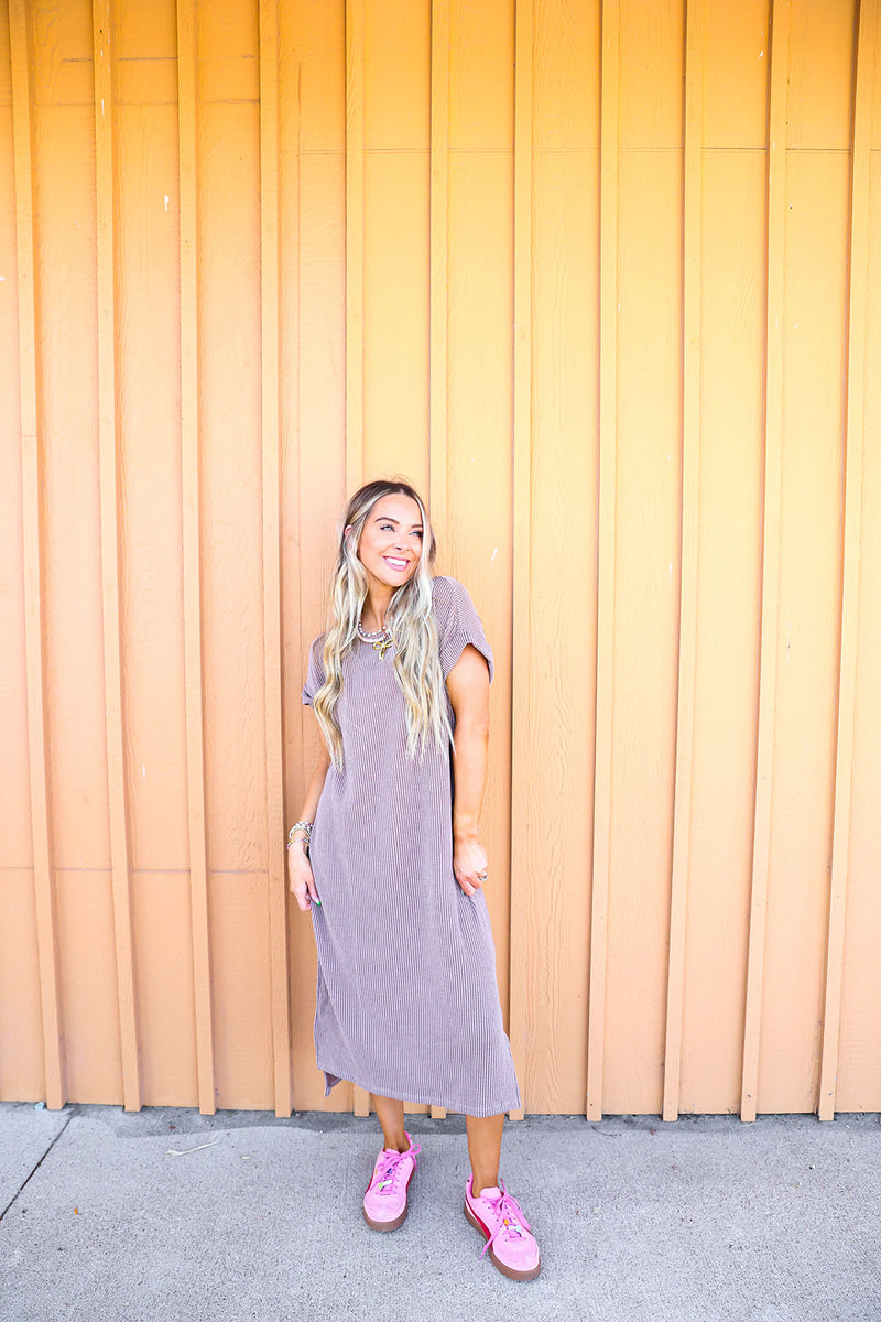 Have It All Textured Midi Dress-Taupe