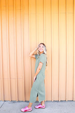 In A Routine Striped Midi Dress-Olive