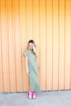 In A Routine Striped Midi Dress-Olive