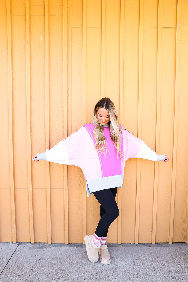 Lazy Days Colorblock Crewneck-Pink