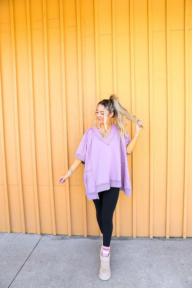 Fall Favorite Oversized Sweatshirt Top-Lavender