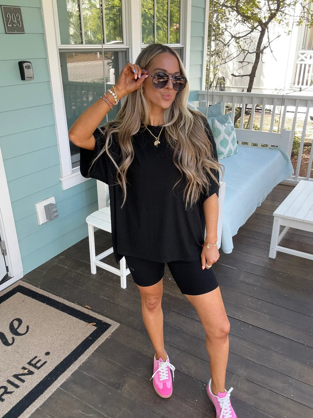 Ribbed Biker Shorts Set-Black