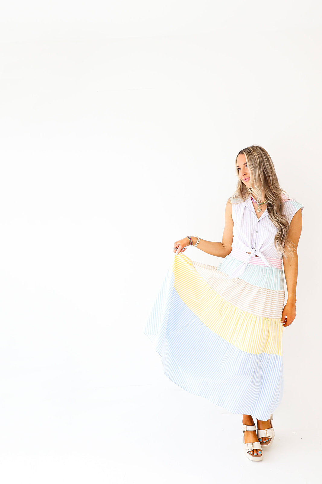 Playful Pastels Striped Midi Dress
