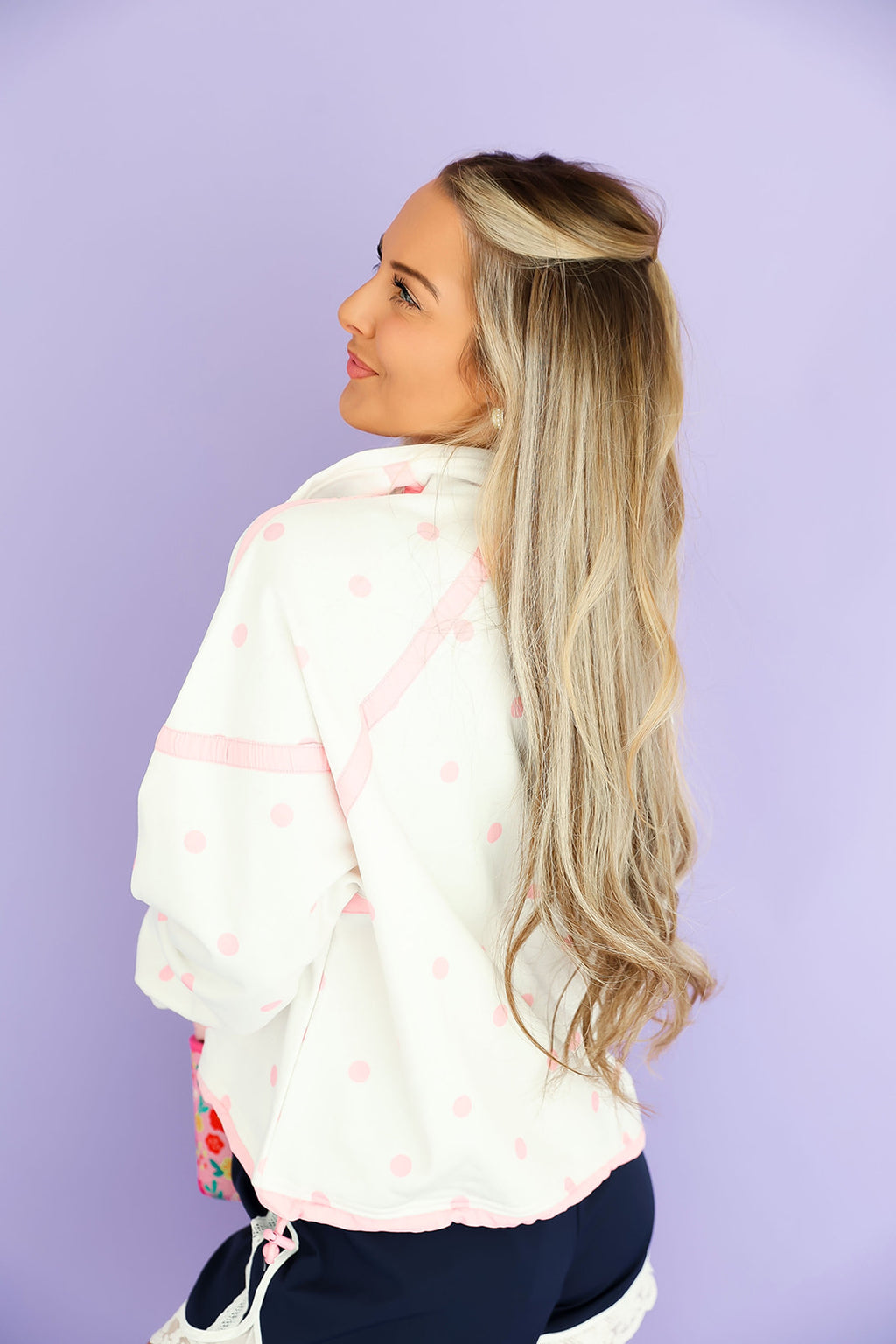 All About Dots Pullover – White/Pink