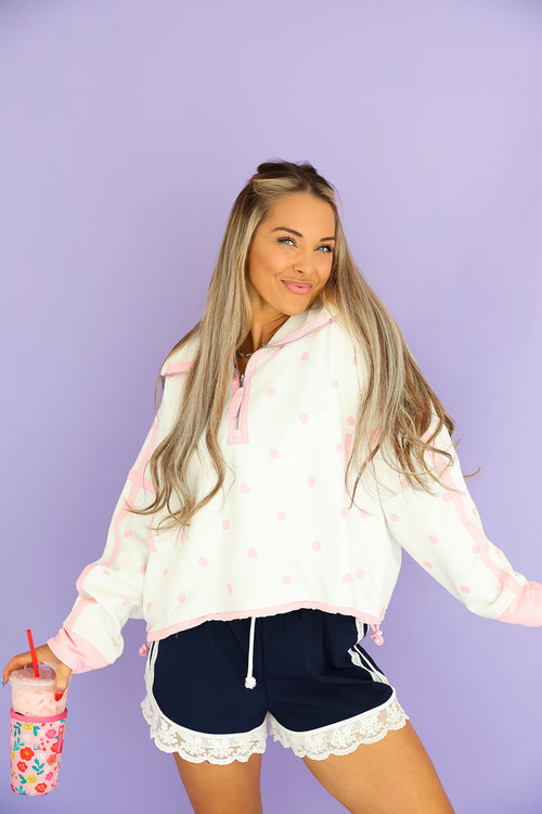 All About Dots Pullover – White/Pink