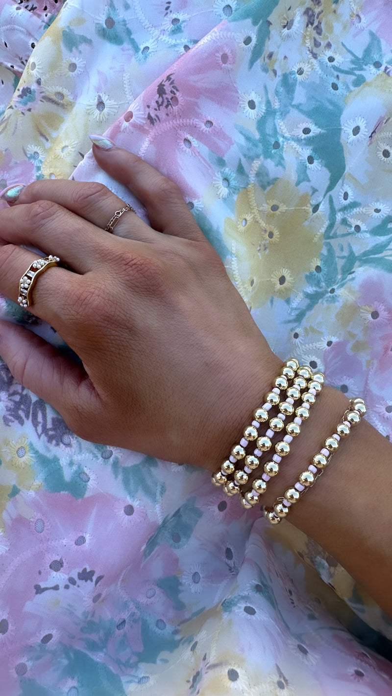 Pink & Gold Beaded Stretch Bracelets