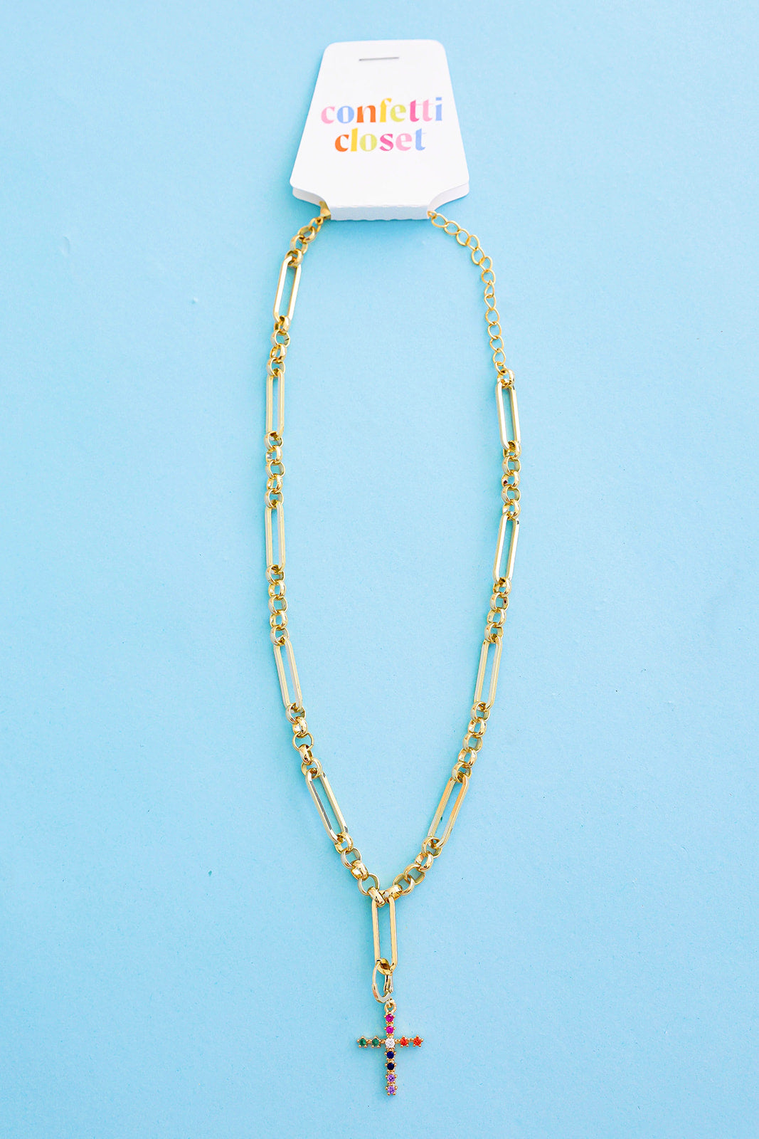 Rainbow Cross Chain Necklace