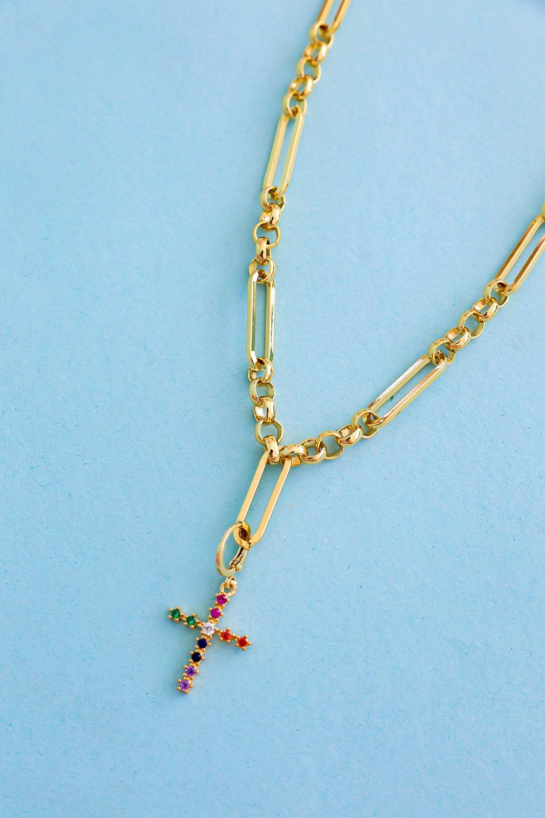 Rainbow Cross Chain Necklace