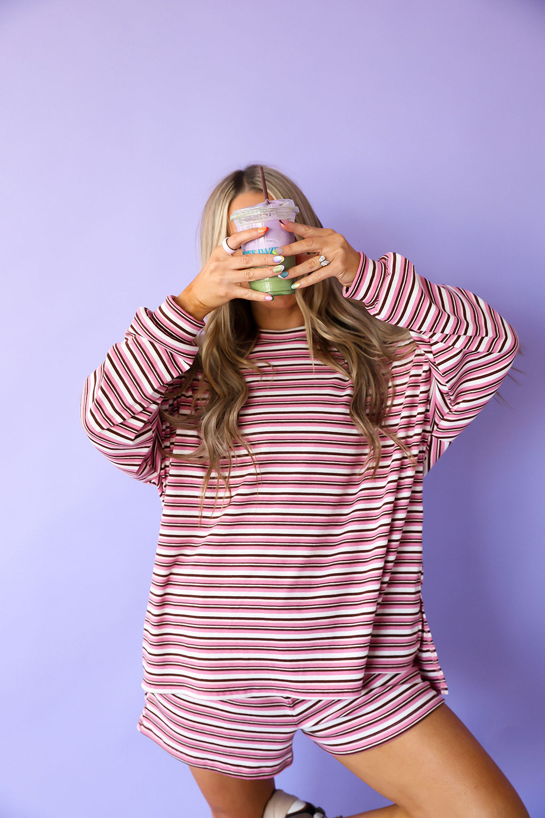 The Feel Good Ribbed Set-Pink/Brown Combo