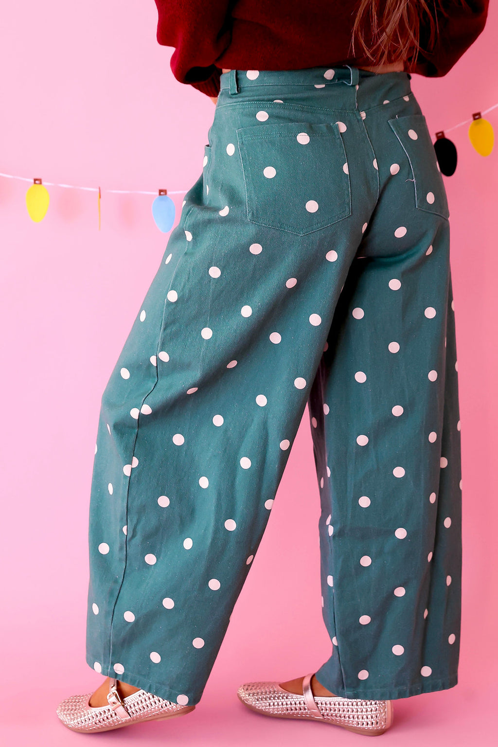 Class Act Polka Dot Barrel Pants- Green