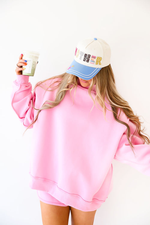 Weekend Reset Sweatshirt- Barbie Pink