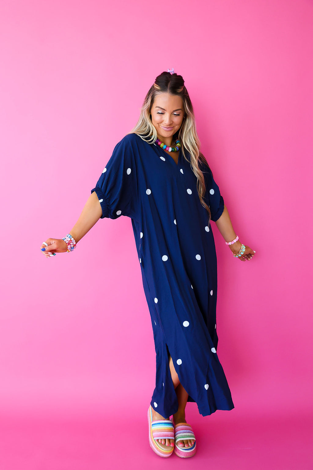 Blue Skies & Polka Dots Maxi Dress- Navy