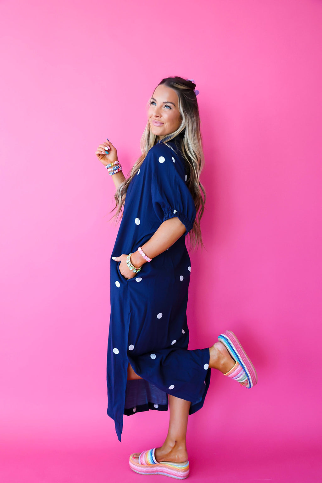 Blue Skies & Polka Dots Maxi Dress- Navy