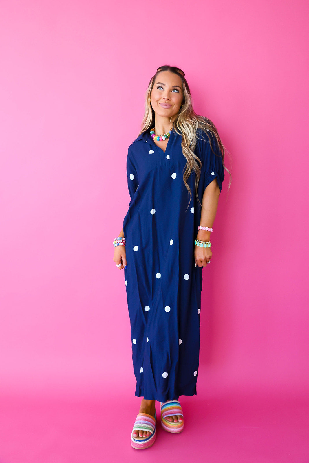 Blue Skies & Polka Dots Maxi Dress- Navy