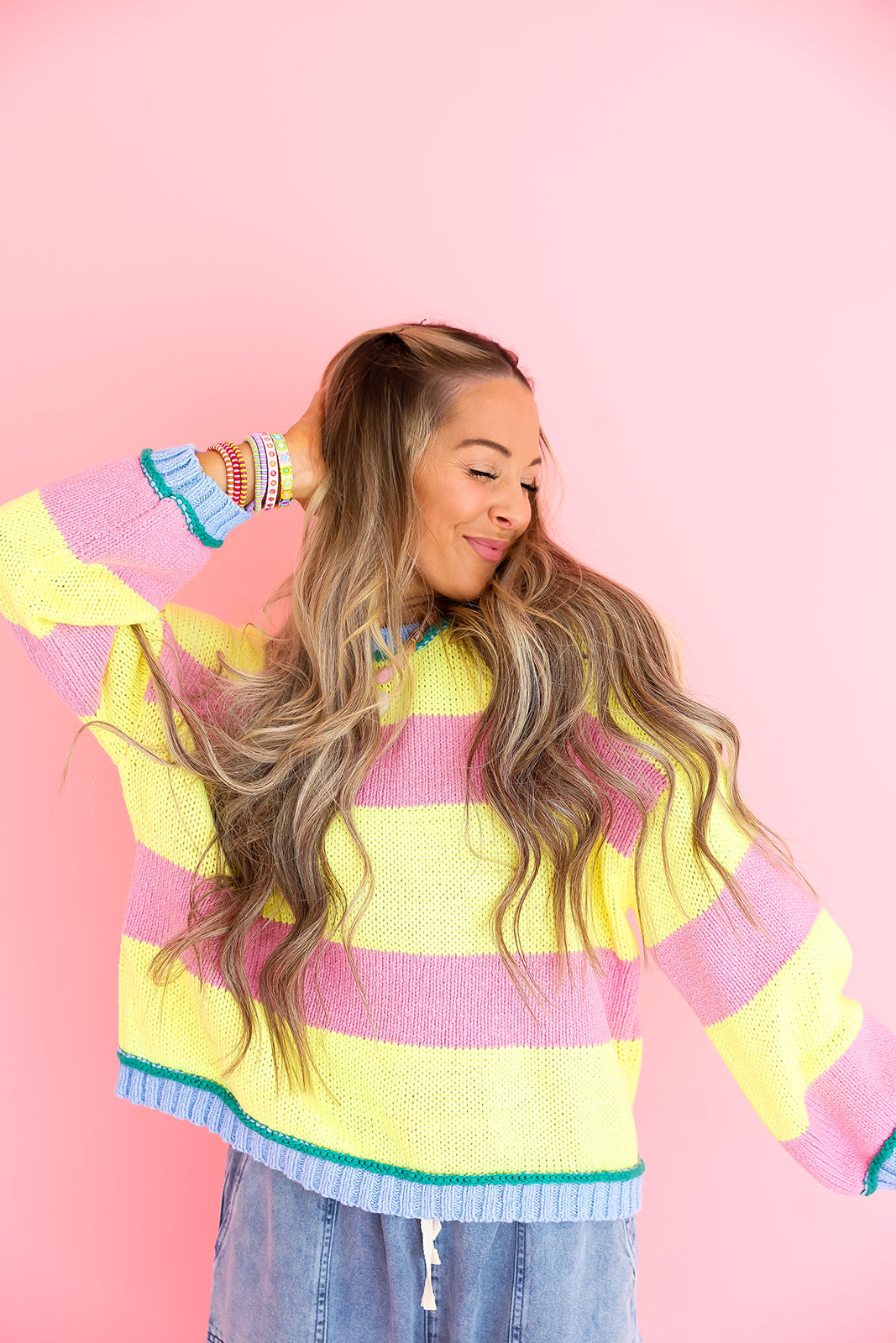 Breezy Stripe Sweater- Punch