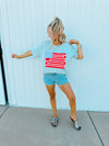 American Flag Rope Tee-Sky Blue