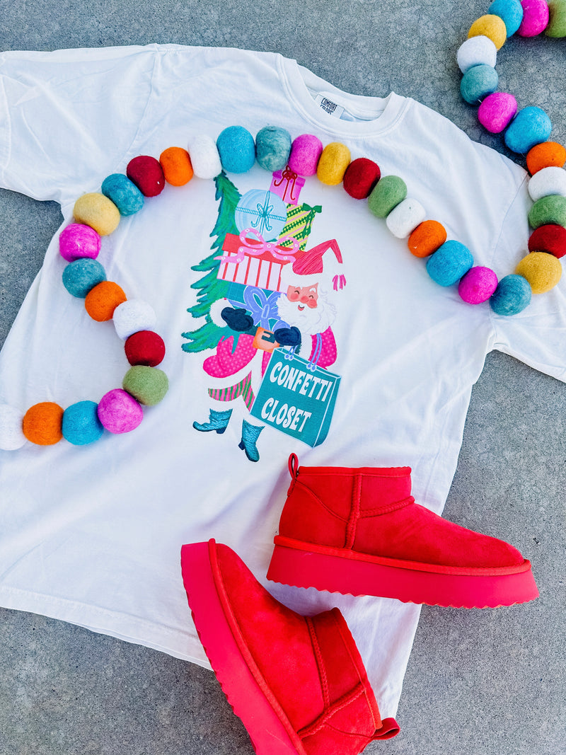 Shopping Santa Confetti Closet Tee