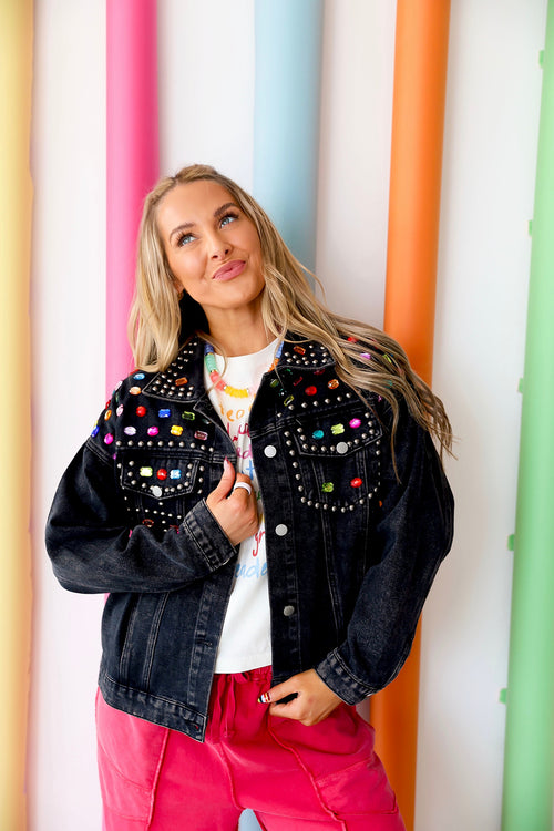 Candy Crush Denim Jacket- Black Denim